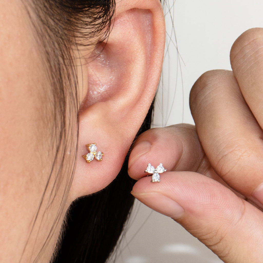 18k Gold PVD Plated Mini Stainless Steel Fashion Stud Earrings with White Zircons Fine Stud Earrings Gold Tiny Stud Earrings