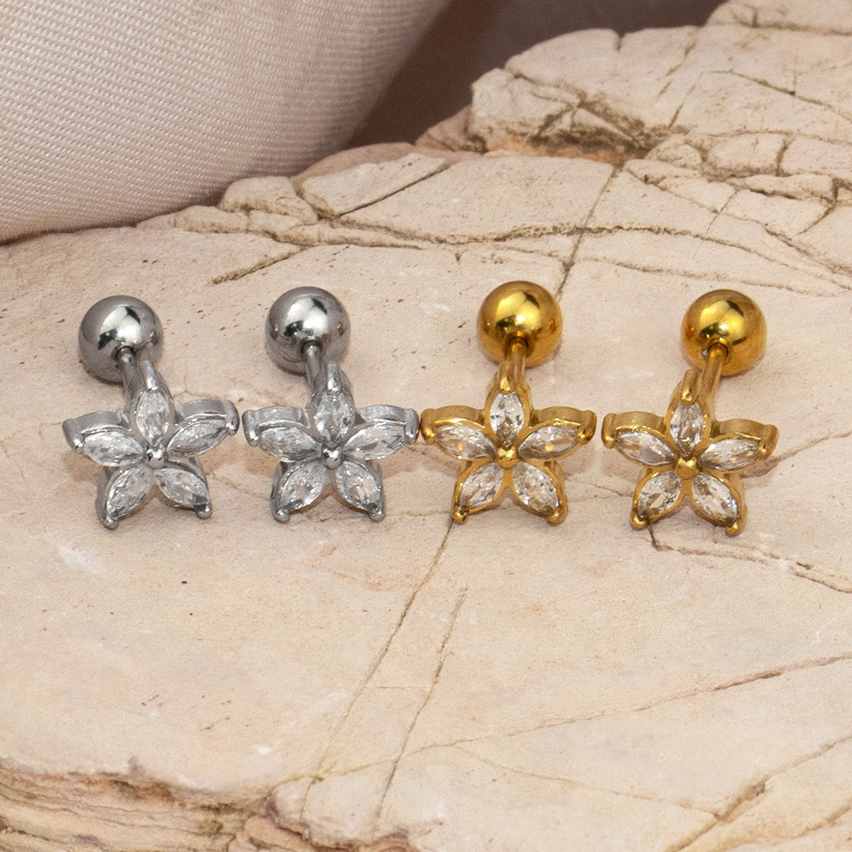 18k Gold PVD Plated Mini Stainless Steel Fashion Stud Earrings with White Zircons Fine Stud Earrings Gold Tiny Stud Earrings