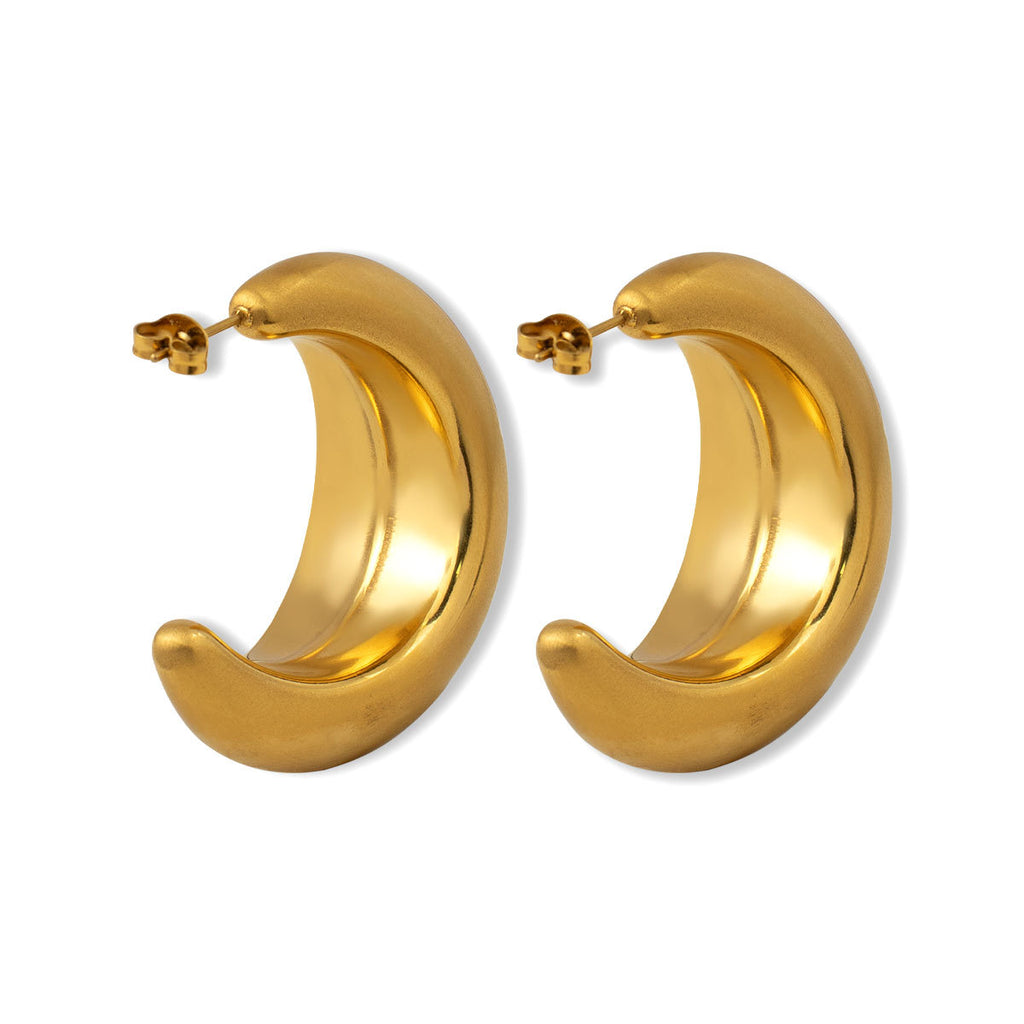 Customizable Women's Trendy Chunky C Shape Earrings 18K Gold PVD Plated Stainless Steel Stud Cute Fashion Jewelry Bezel Setting