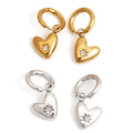 Best Gift Jewelry for Women Real Gold Plated Stainless Steel Heart Drop Earrings with White Zircons