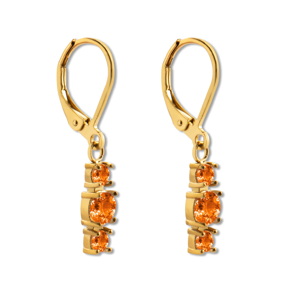 18K Gold Plated Vintage Style Drop Earrings Three Zircons Stylish Trendy Pattern Stainless Steel Hypoallergenic for Parties
