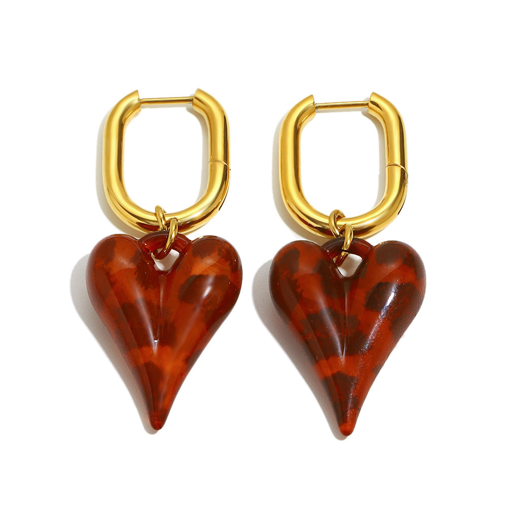 Customizable Drop Earrings Red Resin Heart Designer Jewelry Earrings 18k Gold PVD Stainless Steel Fashion Heart Earrings