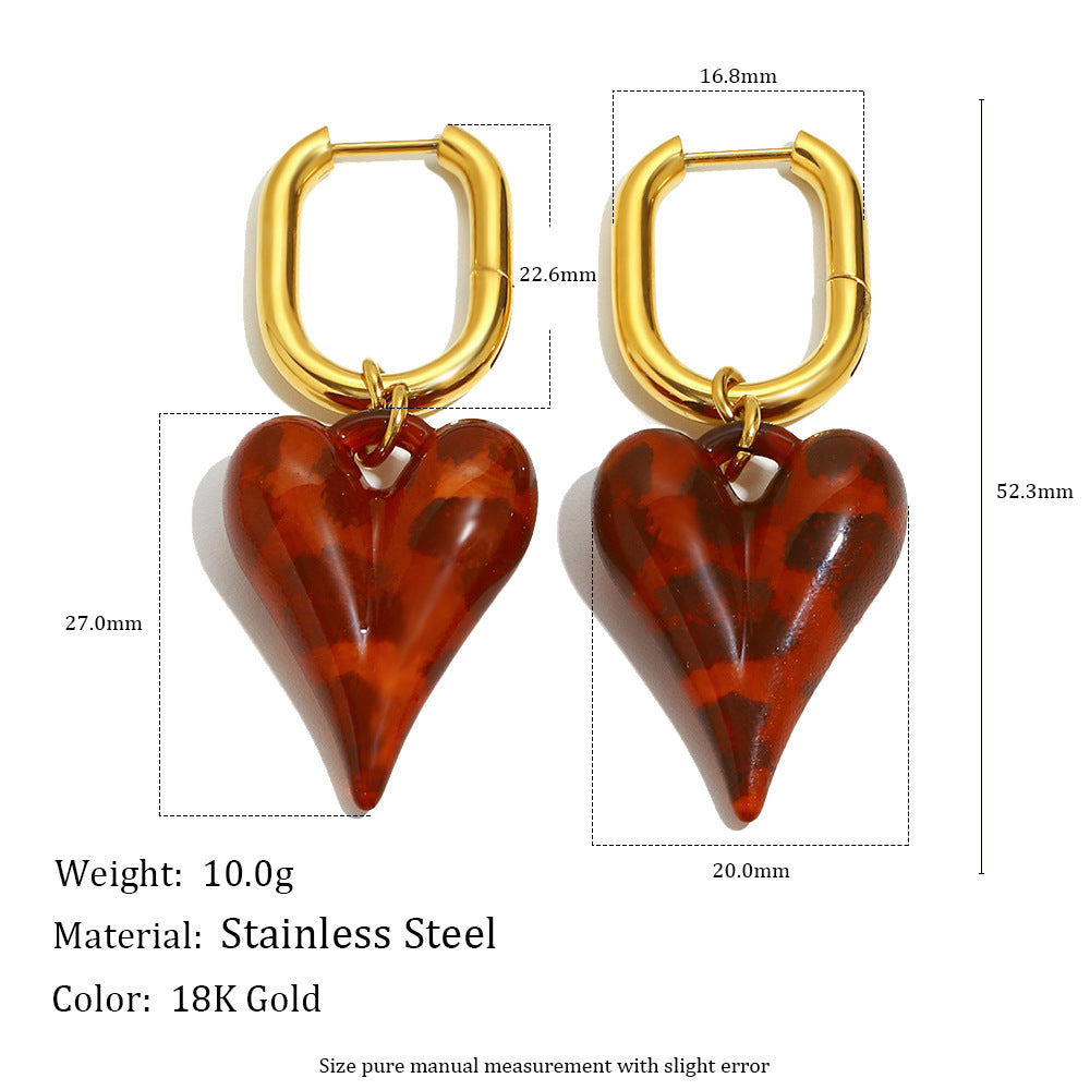 Customizable Drop Earrings Red Resin Heart Designer Jewelry Earrings 18k Gold PVD Stainless Steel Fashion Heart Earrings