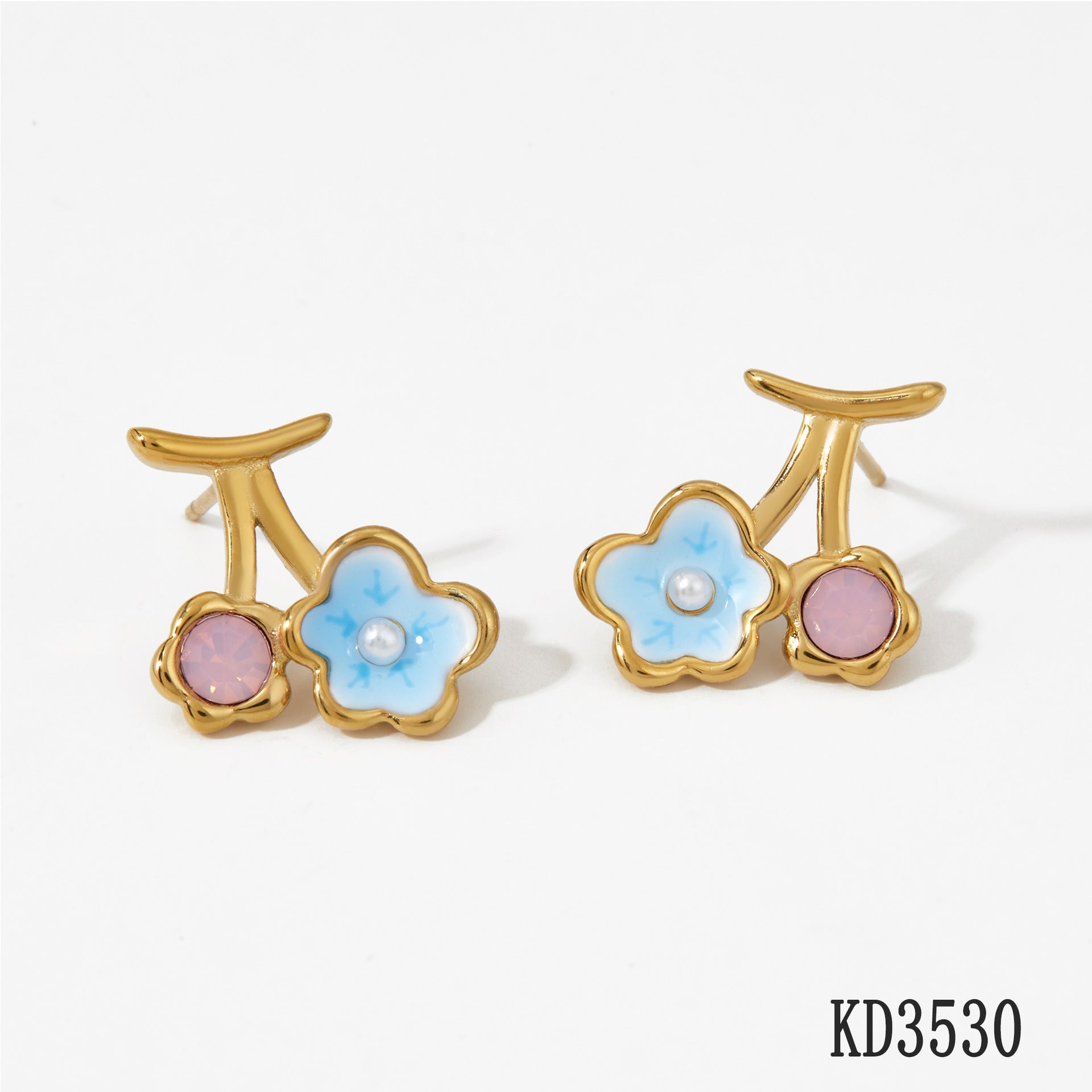 Stainless Steel Imitation Pearl Flower Stud Earrings 18K Gold Plated Trendy Women's Jewelry for Anniversary