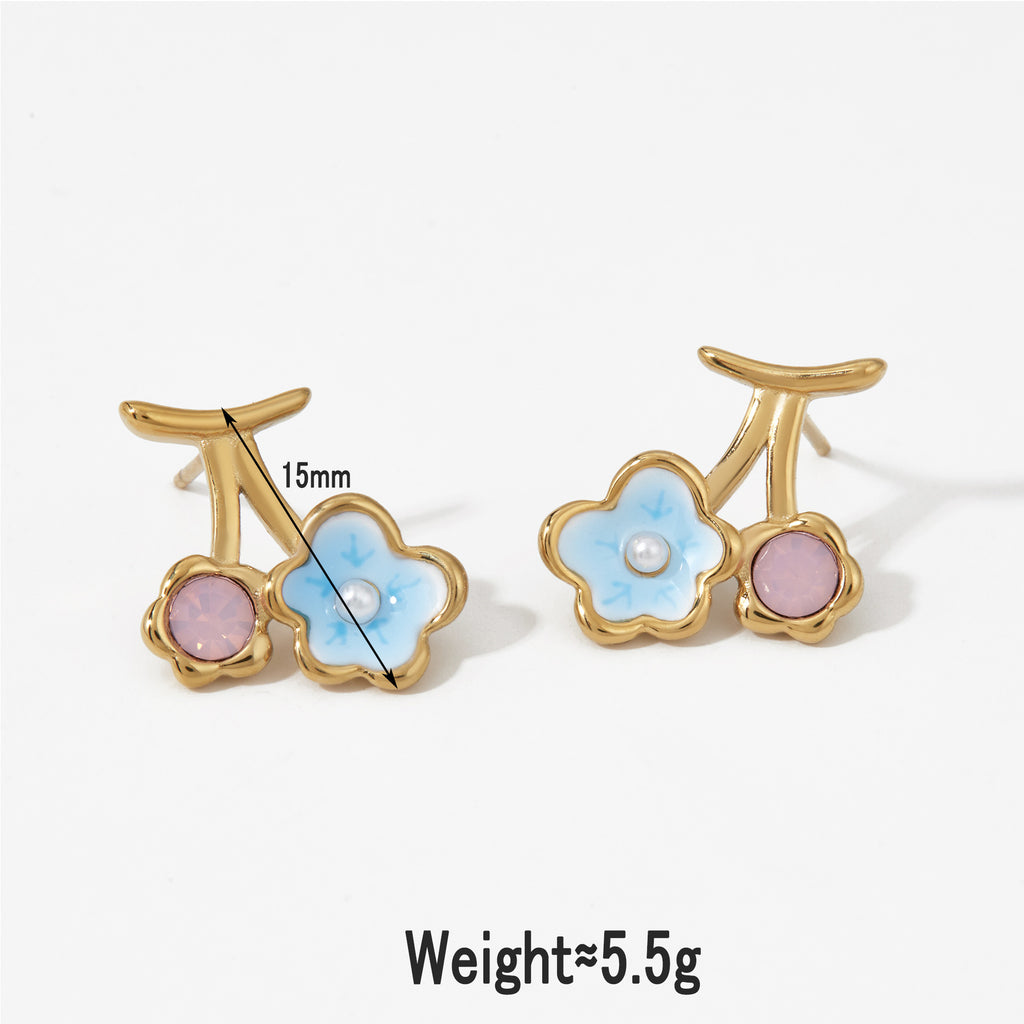 Stainless Steel Imitation Pearl Flower Stud Earrings 18K Gold Plated Trendy Women's Jewelry for Anniversary