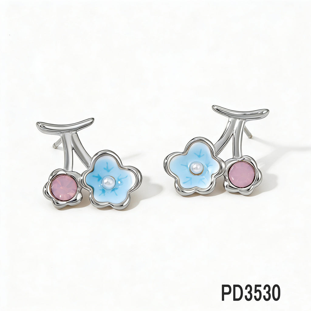 Stainless Steel Imitation Pearl Flower Stud Earrings 18K Gold Plated Trendy Women's Jewelry for Anniversary