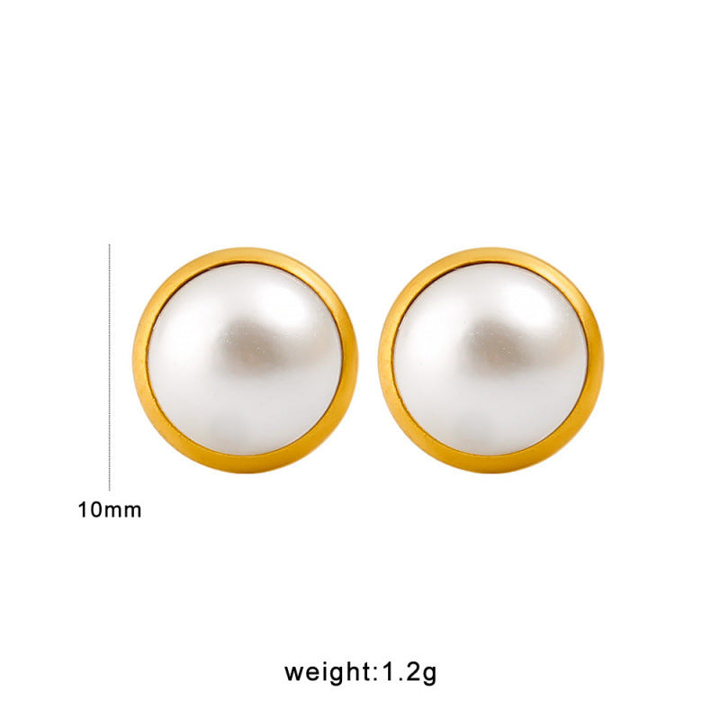 High End Vintage 18K Gold Women's Pearl Stud Earrings Stylish Geometric Pattern Stainless Steel Jewelry Multiple Colors