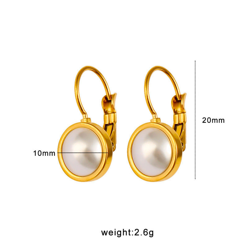 High End Vintage 18K Gold Women's Pearl Stud Earrings Stylish Geometric Pattern Stainless Steel Jewelry Multiple Colors
