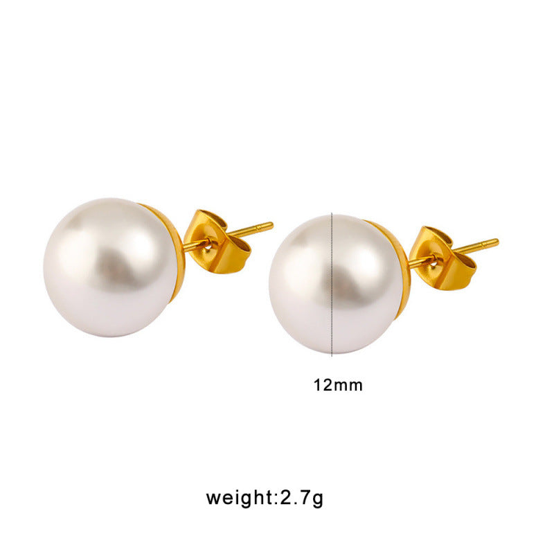 High End Vintage 18K Gold Women's Pearl Stud Earrings Stylish Geometric Pattern Stainless Steel Jewelry Multiple Colors