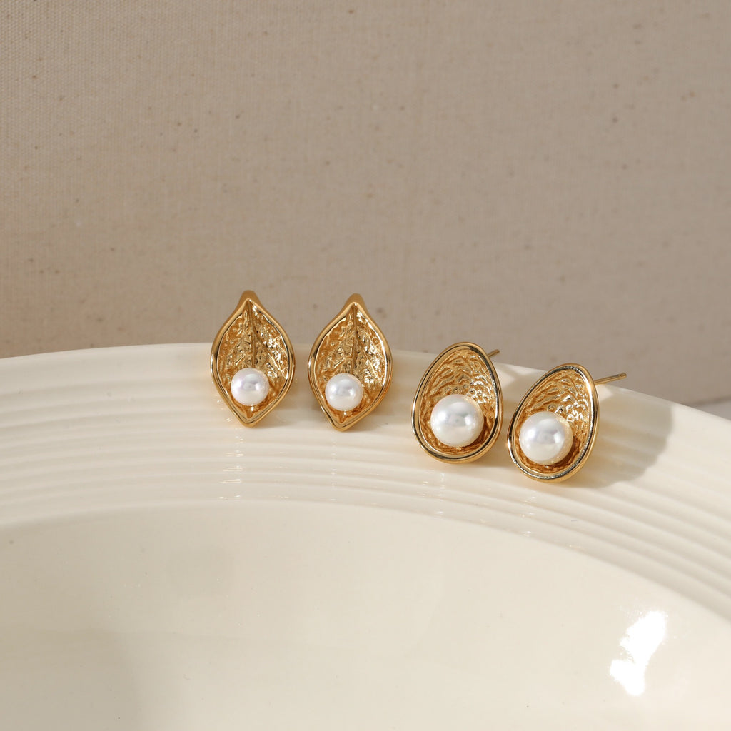 18K Gold Plated Stainless Steel Pearl Stud Earrings for Women Non-Tarnish Waterproof Hypoallergenic fashion jewelry earrings
