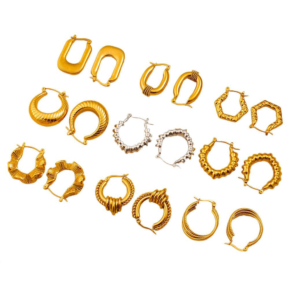 18K Gold Plated Waterproof Stainless Steel Hoop Earrings Customizable Trendy Classic Geometric Peace Jewelry Unisex for Parties