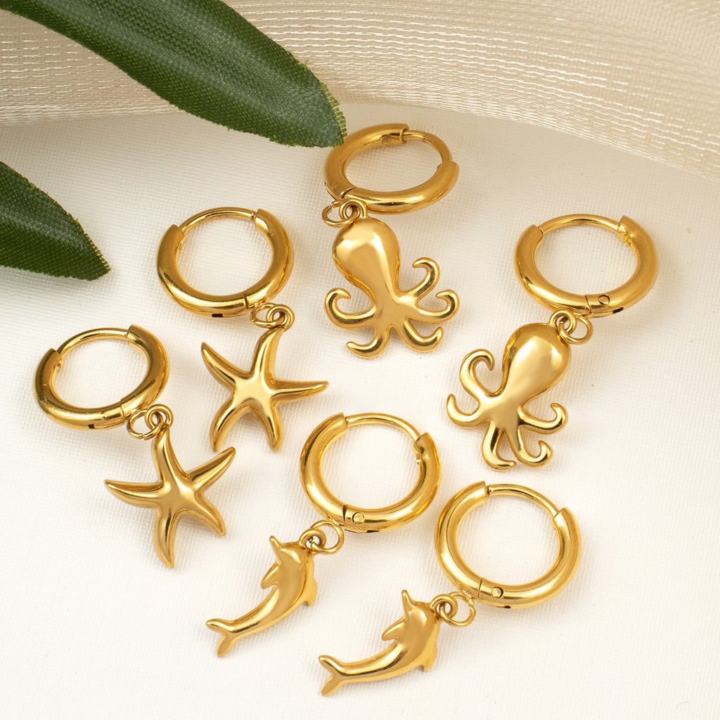 Best Gift for Women Real Gold Plated Stainless Steel Sea Animals Drop Earrings Fashion Jewelry