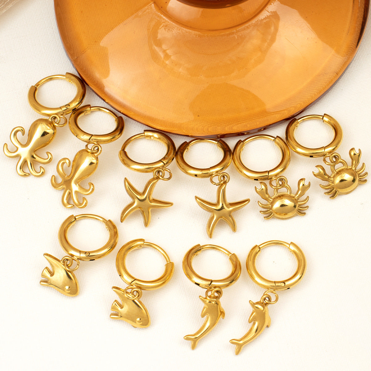 Best Gift for Women Real Gold Plated Stainless Steel Sea Animals Drop Earrings Fashion Jewelry