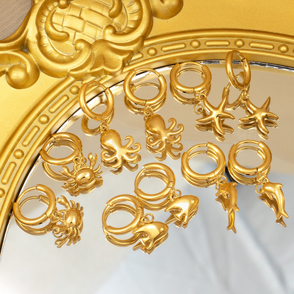 Best Gift for Women Real Gold Plated Stainless Steel Sea Animals Drop Earrings Fashion Jewelry