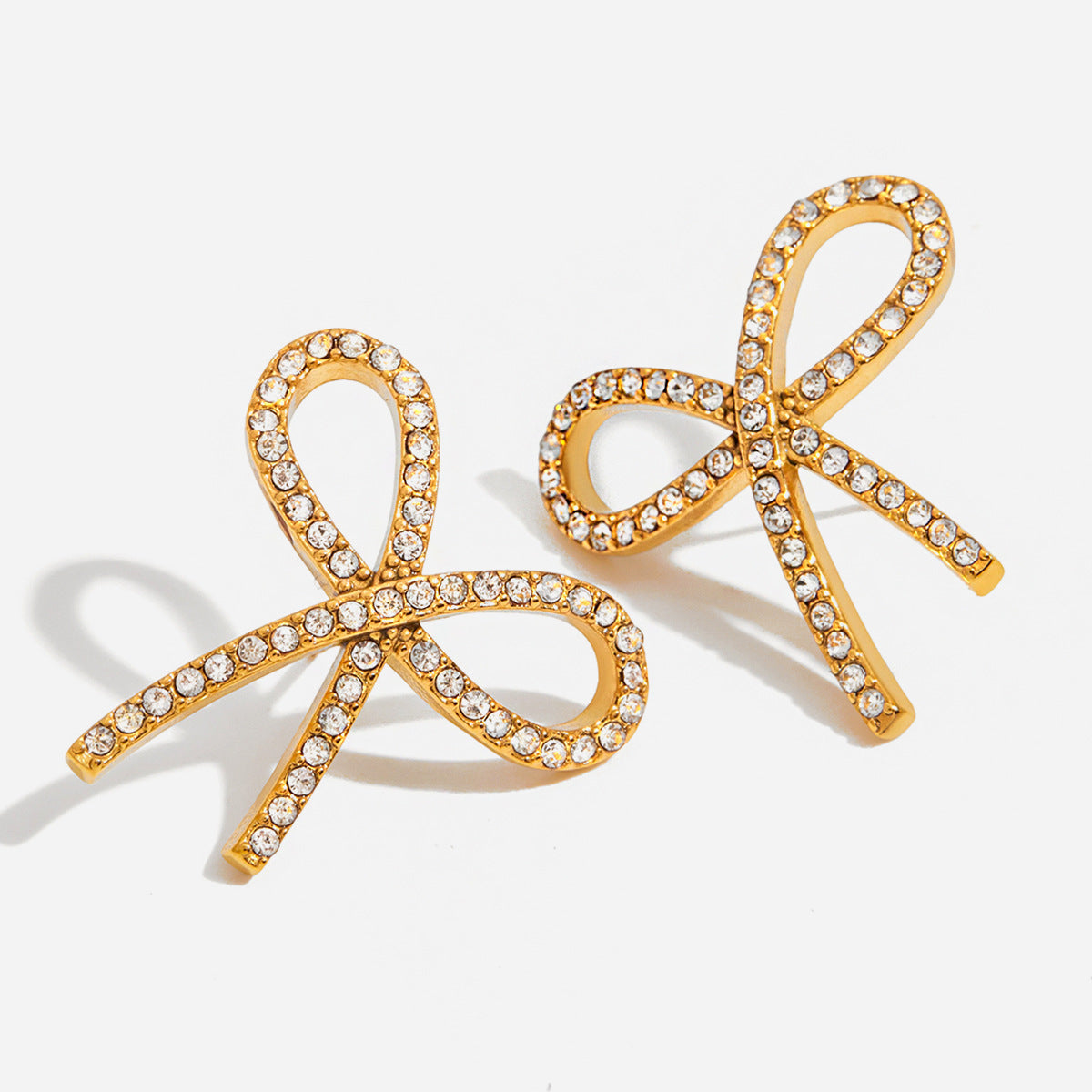 Customizable Real Gold Plated Stainless Steel Zircon Bow Stud Earrings Trendy Cute Fashion Accessory for Girls Perfect Gift