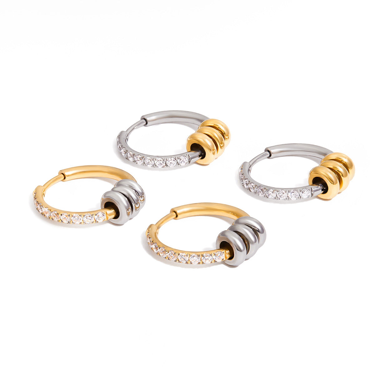 18K Real Gold Hypoallergenic DIY Stainless Steel Hoop Earrings with Zircon Trendy Small Circle Charms for Parties Gift