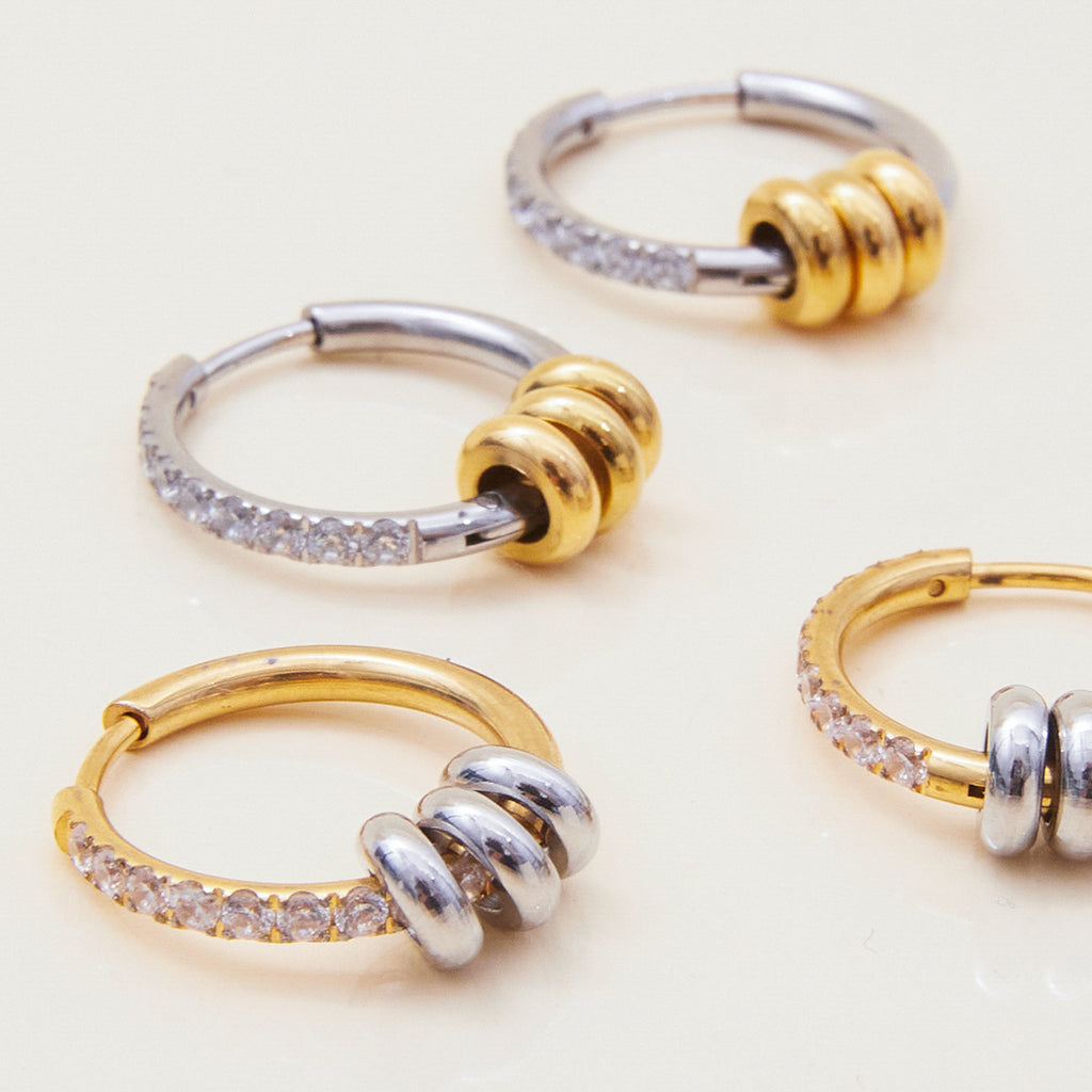 18K Real Gold Hypoallergenic DIY Stainless Steel Hoop Earrings with Zircon Trendy Small Circle Charms for Parties Gift