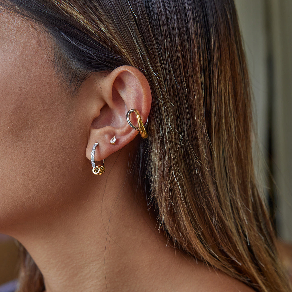 18K Real Gold Hypoallergenic DIY Stainless Steel Hoop Earrings with Zircon Trendy Small Circle Charms for Parties Gift
