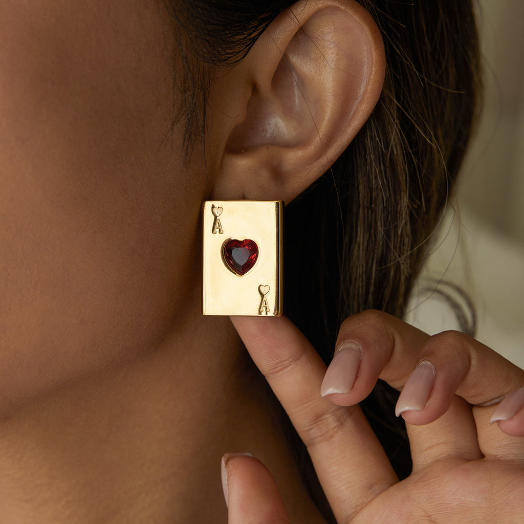 Customizable Vintage Heart Stud Earrings for Women 18K Gold PVD Plated Stainless Steel Cute Geometric Playing Card Design Trendy