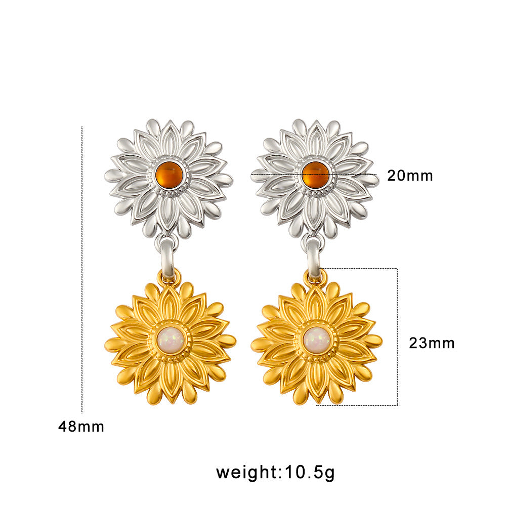 Customizable Trendy PVD 18K Gold Plated Flower Drop Earrings for Women's Party Occasions