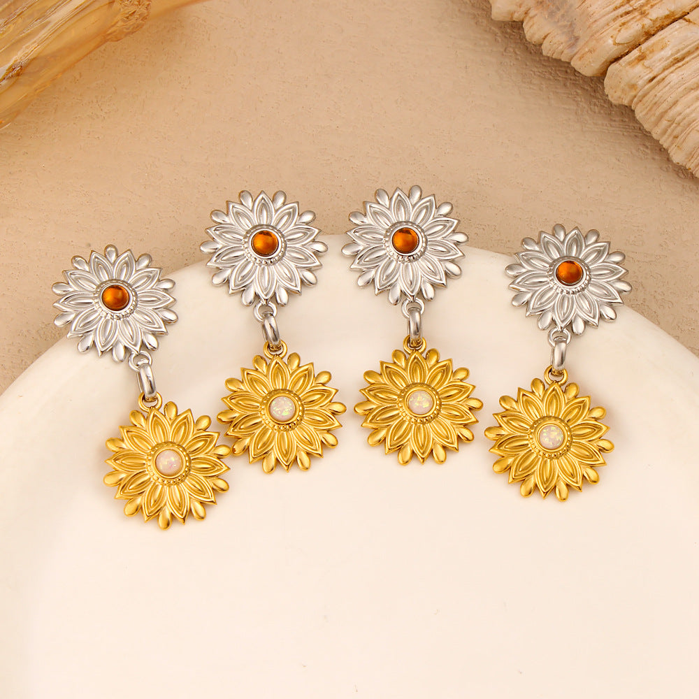 Customizable Trendy PVD 18K Gold Plated Flower Drop Earrings for Women's Party Occasions