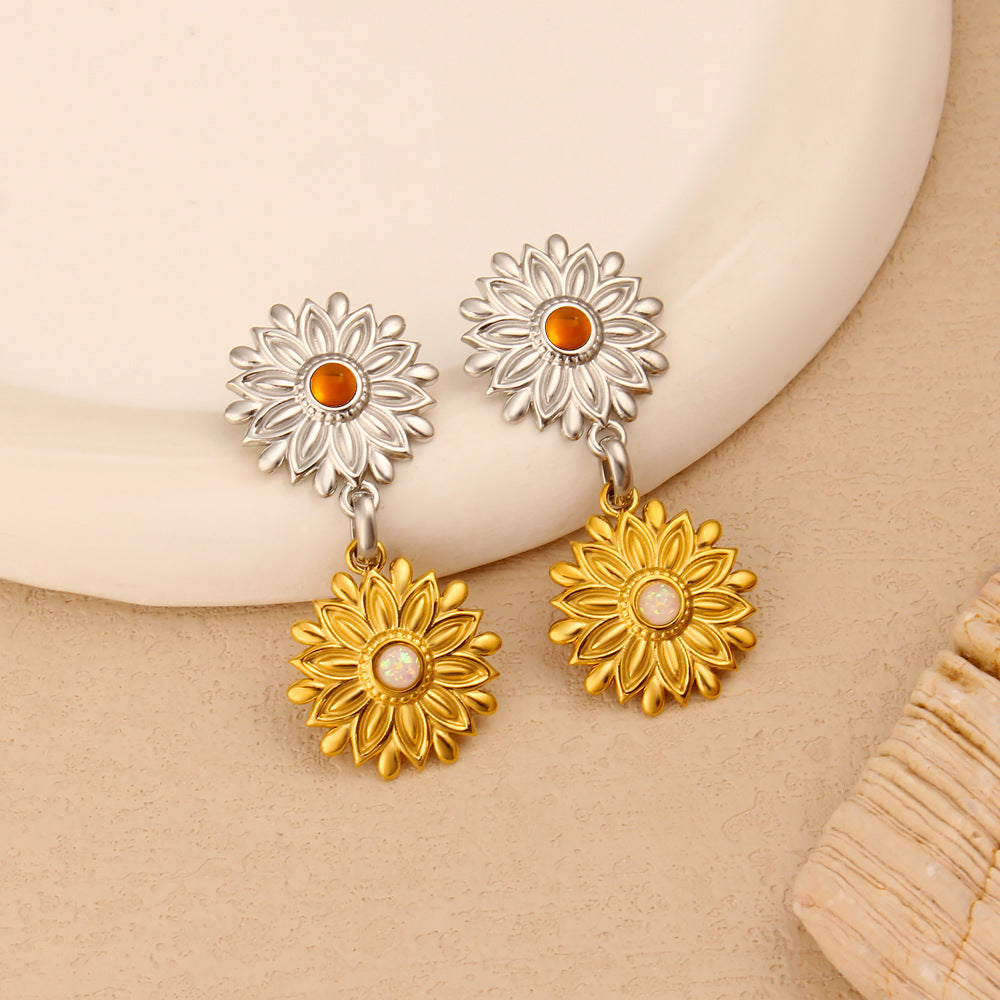 Customizable Trendy PVD 18K Gold Plated Flower Drop Earrings for Women's Party Occasions