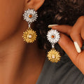 Customizable Trendy PVD 18K Gold Plated Flower Drop Earrings for Women's Party Occasions