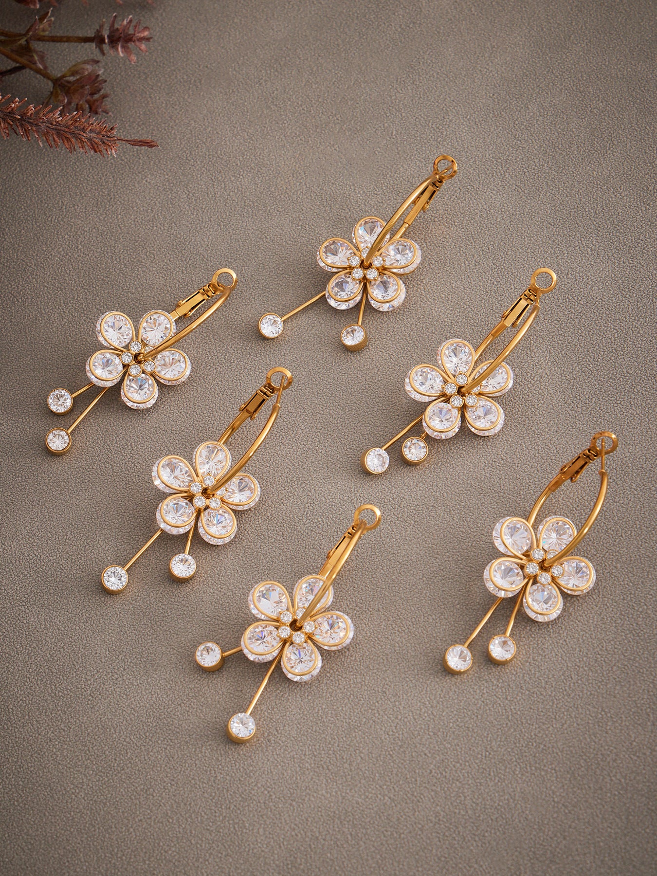 roratable white zircon flower drop earrings Customizable Real 18k Gold Plated Stainless Steel Earrings