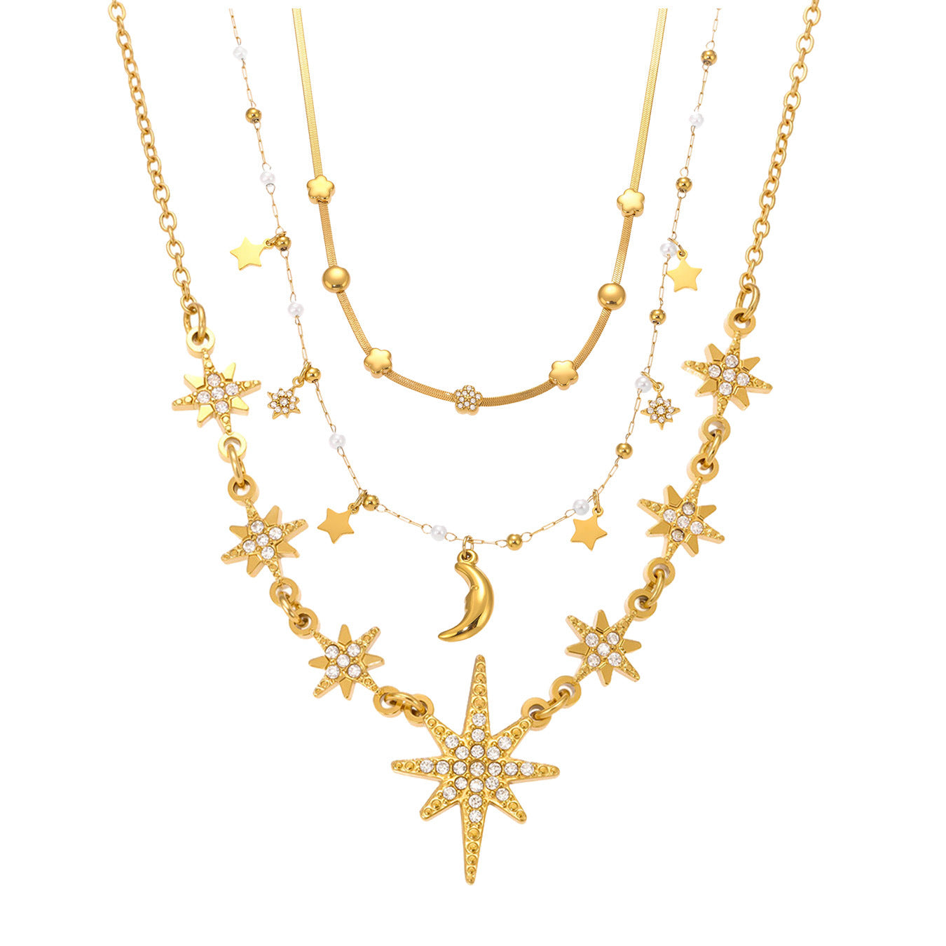 Fashionable Women's Stainless Steel Necklace with Real Gold PVD Plating Trendy Link Chain & Imitation Pearl Gift Jewelry