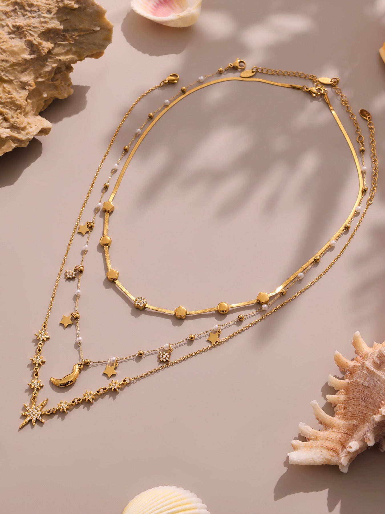 Fashionable Women's Stainless Steel Necklace with Real Gold PVD Plating Trendy Link Chain & Imitation Pearl Gift Jewelry