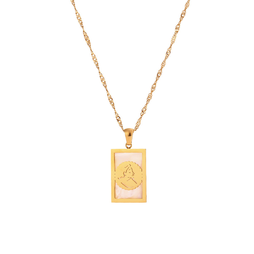 Mama Necklace Natural White Shell Pendant with Geometric Link Chain Real Gold PVD Plated Best Gift Necklace for Mom