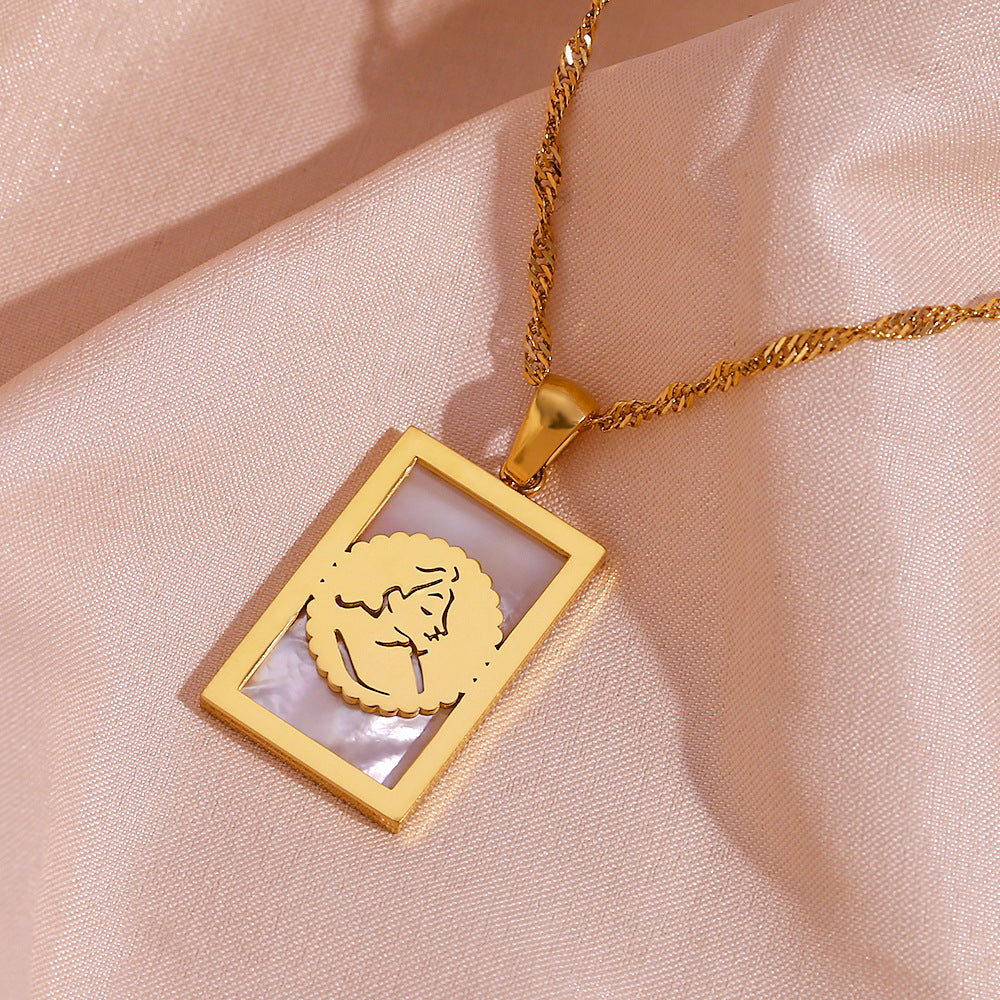 Mama Necklace Natural White Shell Pendant with Geometric Link Chain Real Gold PVD Plated Best Gift Necklace for Mom