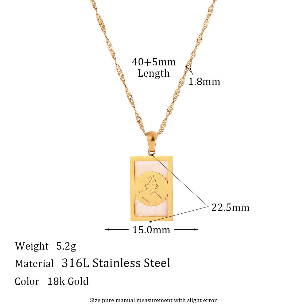 Mama Necklace Natural White Shell Pendant with Geometric Link Chain Real Gold PVD Plated Best Gift Necklace for Mom