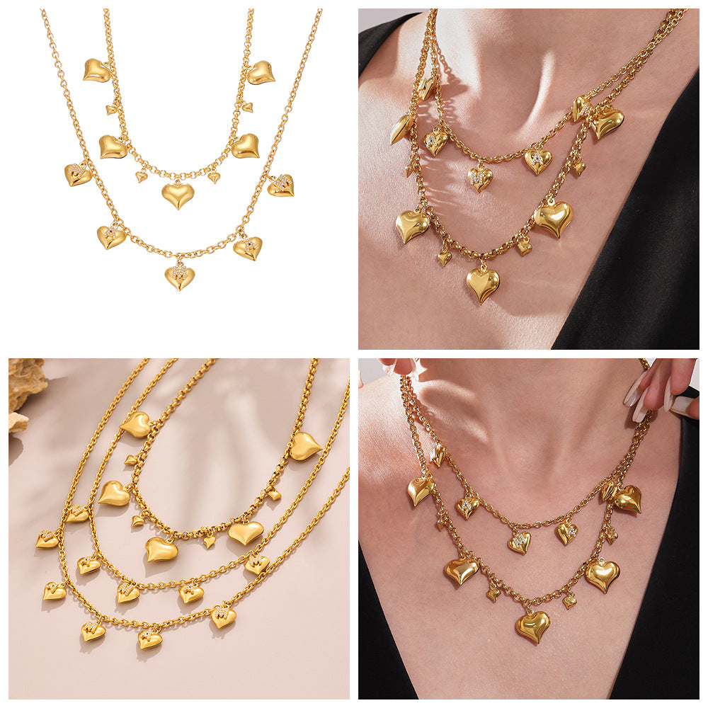 Mother's Day Trendy Stainless Steel Necklace with Real Gold PVD Hearts Link Chain Mama Gift for Mom for Parties