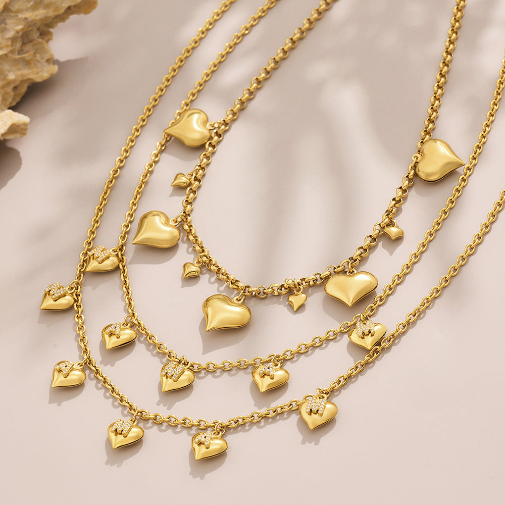 Mother's Day Trendy Stainless Steel Necklace with Real Gold PVD Hearts Link Chain Mama Gift for Mom for Parties