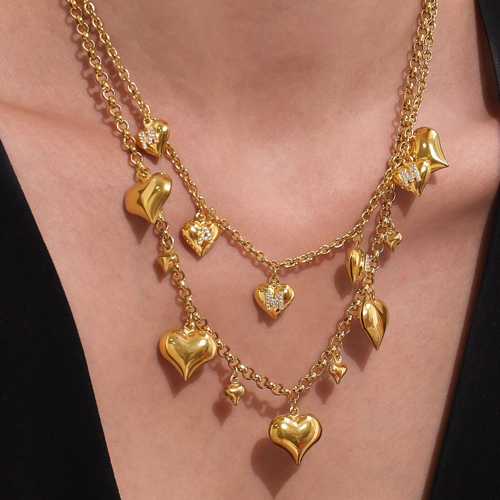 Mother's Day Trendy Stainless Steel Necklace with Real Gold PVD Hearts Link Chain Mama Gift for Mom for Parties