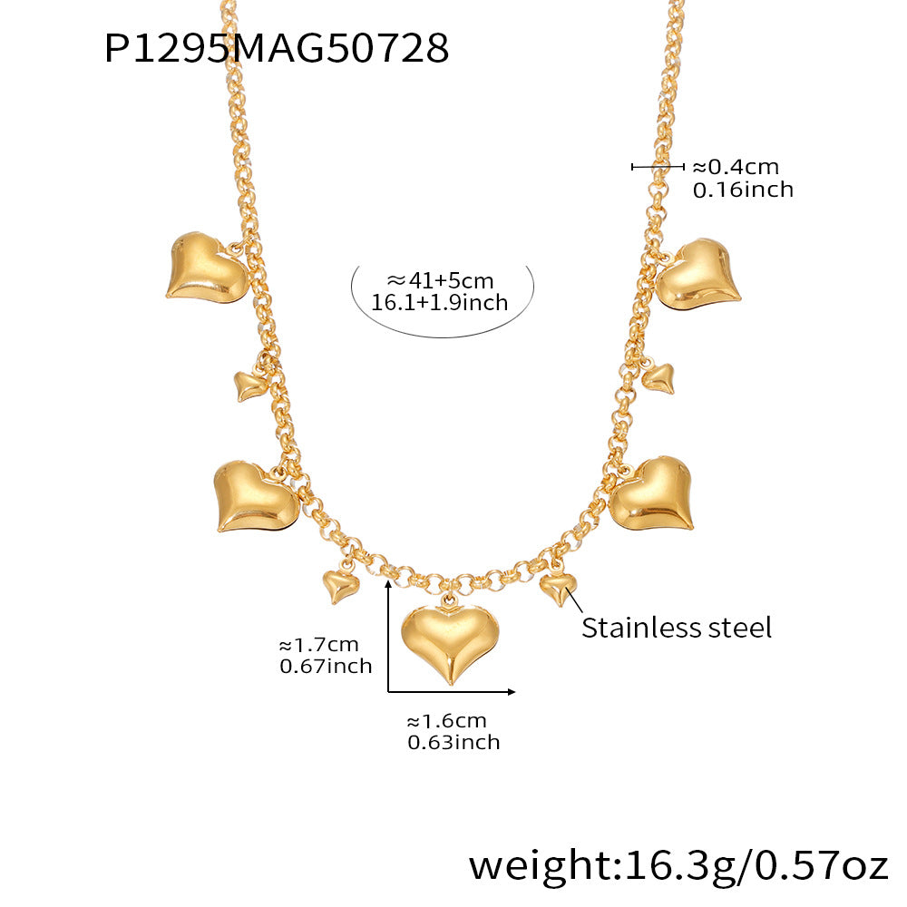 Mother's Day Trendy Stainless Steel Necklace with Real Gold PVD Hearts Link Chain Mama Gift for Mom for Parties