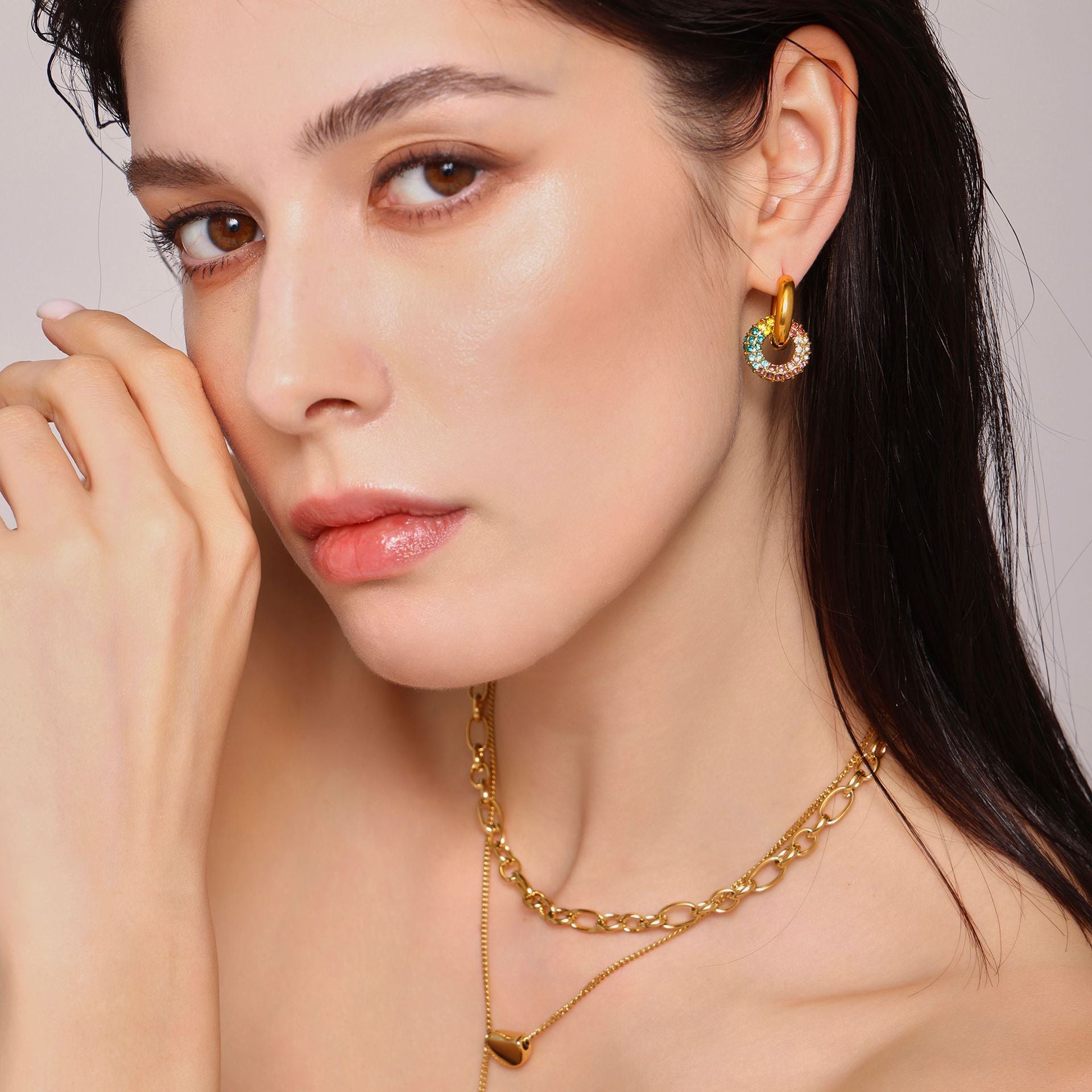18K Real Gold PVD Plated Zircon Hoop Earrings Stainless Steel Hypoallergenic DIY Trendy Dangle Earings for Parties Perfect Pearl