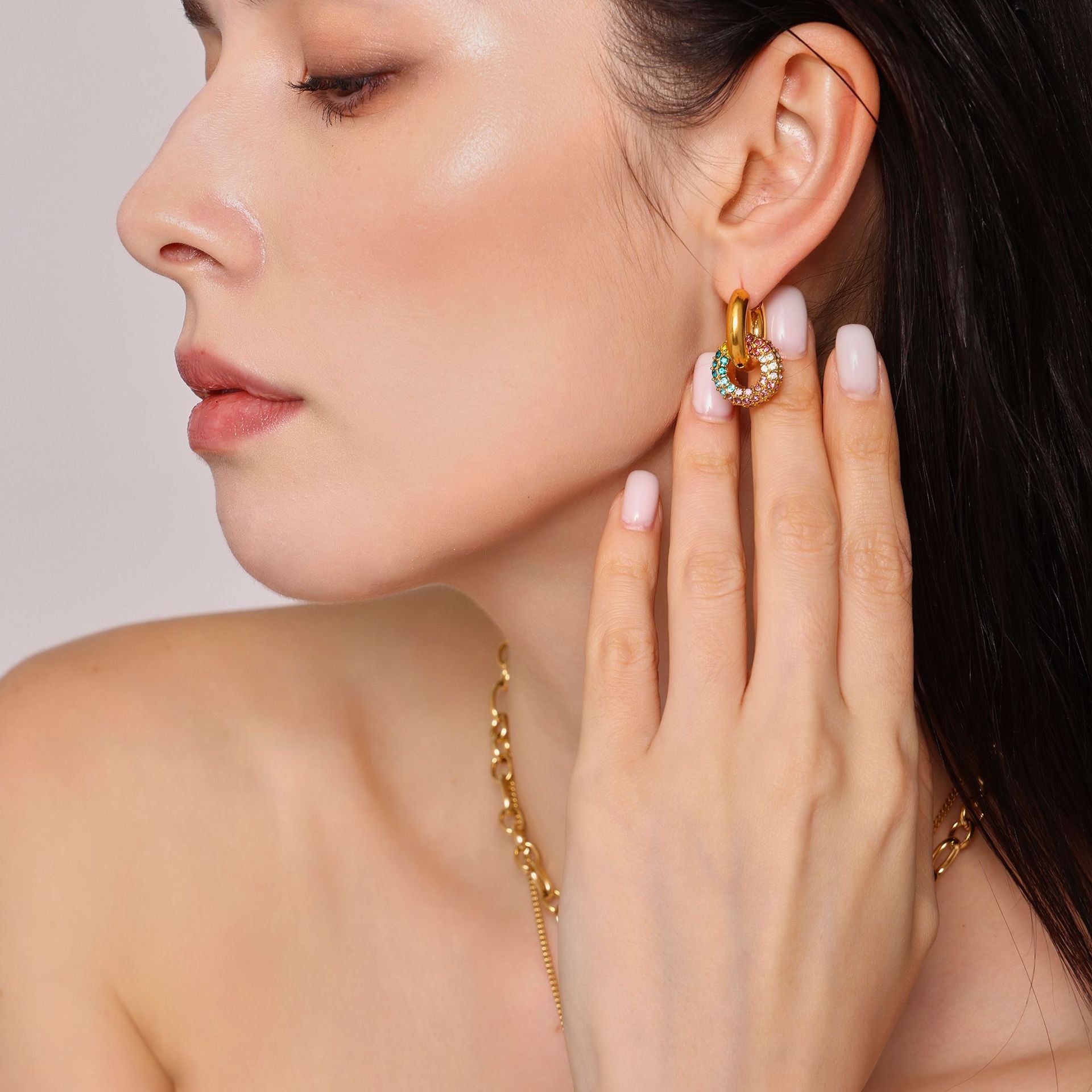 18K Real Gold PVD Plated Zircon Hoop Earrings Stainless Steel Hypoallergenic DIY Trendy Dangle Earings for Parties Perfect Pearl