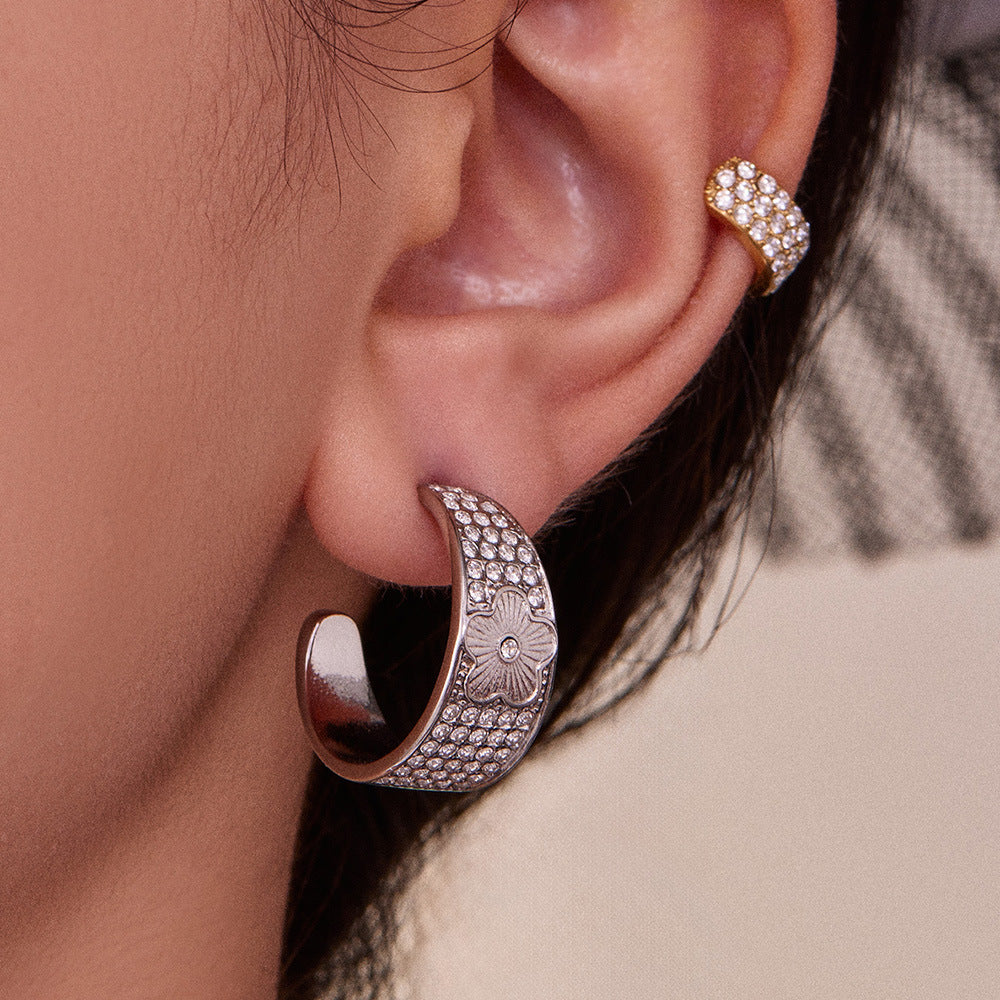 Wholesale 18K Gold Plated Stainless Steel Zirconia Hoop Earrings Waterproof Geometric Designs Trendy Jewelry for Parties