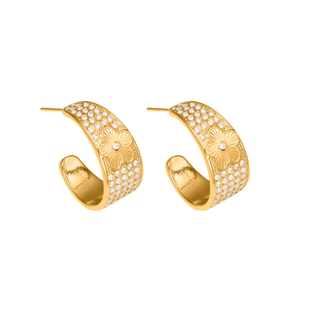 Wholesale 18K Gold Plated Stainless Steel Zirconia Hoop Earrings Waterproof Geometric Designs Trendy Jewelry for Parties
