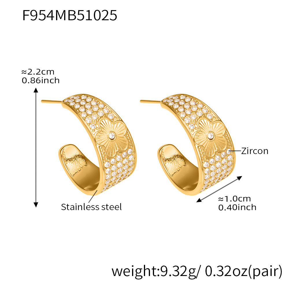 Wholesale 18K Gold Plated Stainless Steel Zirconia Hoop Earrings Waterproof Geometric Designs Trendy Jewelry for Parties