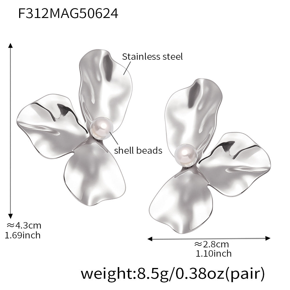 18K Gold Plated Stainless Steel Imitation Pearl Flower Stud Earrings Non-Tarnish Trendy Women's Jewelry Gift for Party Third