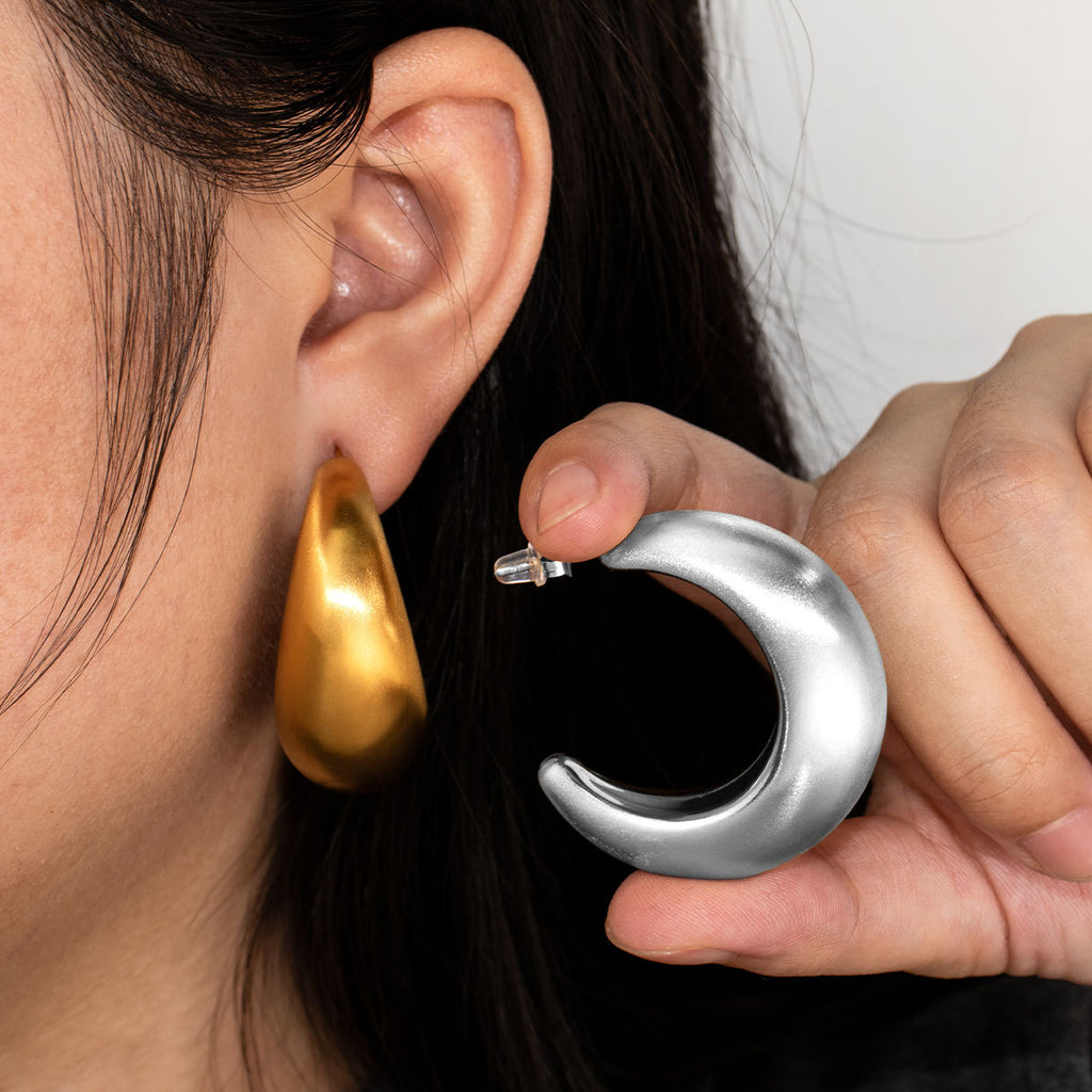 Customizable Women's Trendy Chunky C Shape Earrings 18K Gold PVD Plated Stainless Steel Stud Cute Fashion Jewelry Bezel Setting