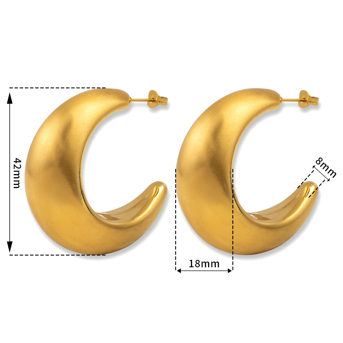 Customizable Women's Trendy Chunky C Shape Earrings 18K Gold PVD Plated Stainless Steel Stud Cute Fashion Jewelry Bezel Setting