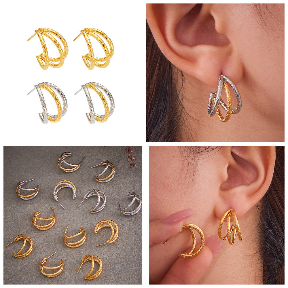 Real Gold PVD Plated Studs Earrings Stainless Steel Jewelry