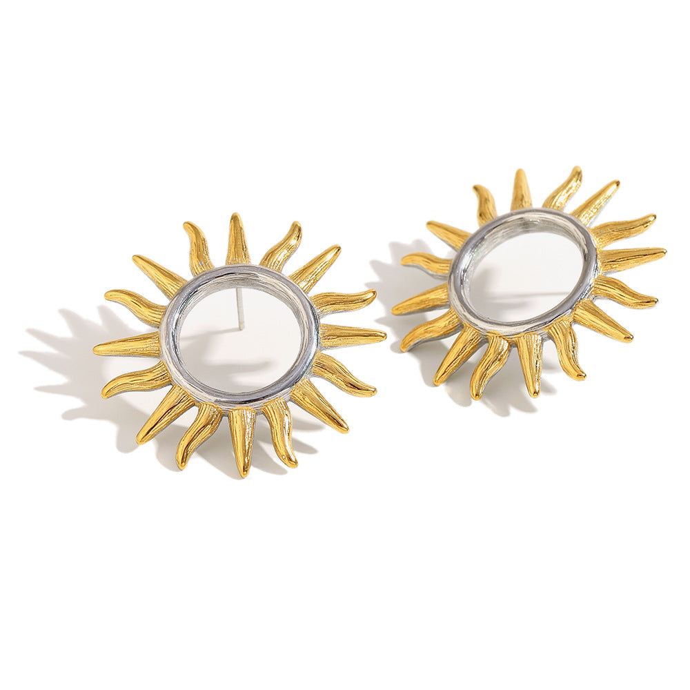 18K Gold Plated PVD Stainless Steel Sun Design Stud Earrings Fashionable Bezel Setting for Party Occasions
