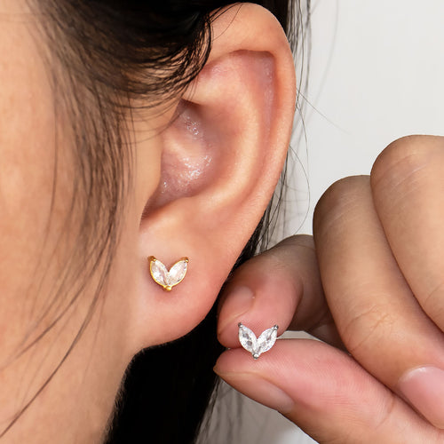 18k Gold PVD Plated Mini Stainless Steel Fashion Stud Earrings with White Zircons Fine Stud Earrings Gold Tiny Stud Earrings