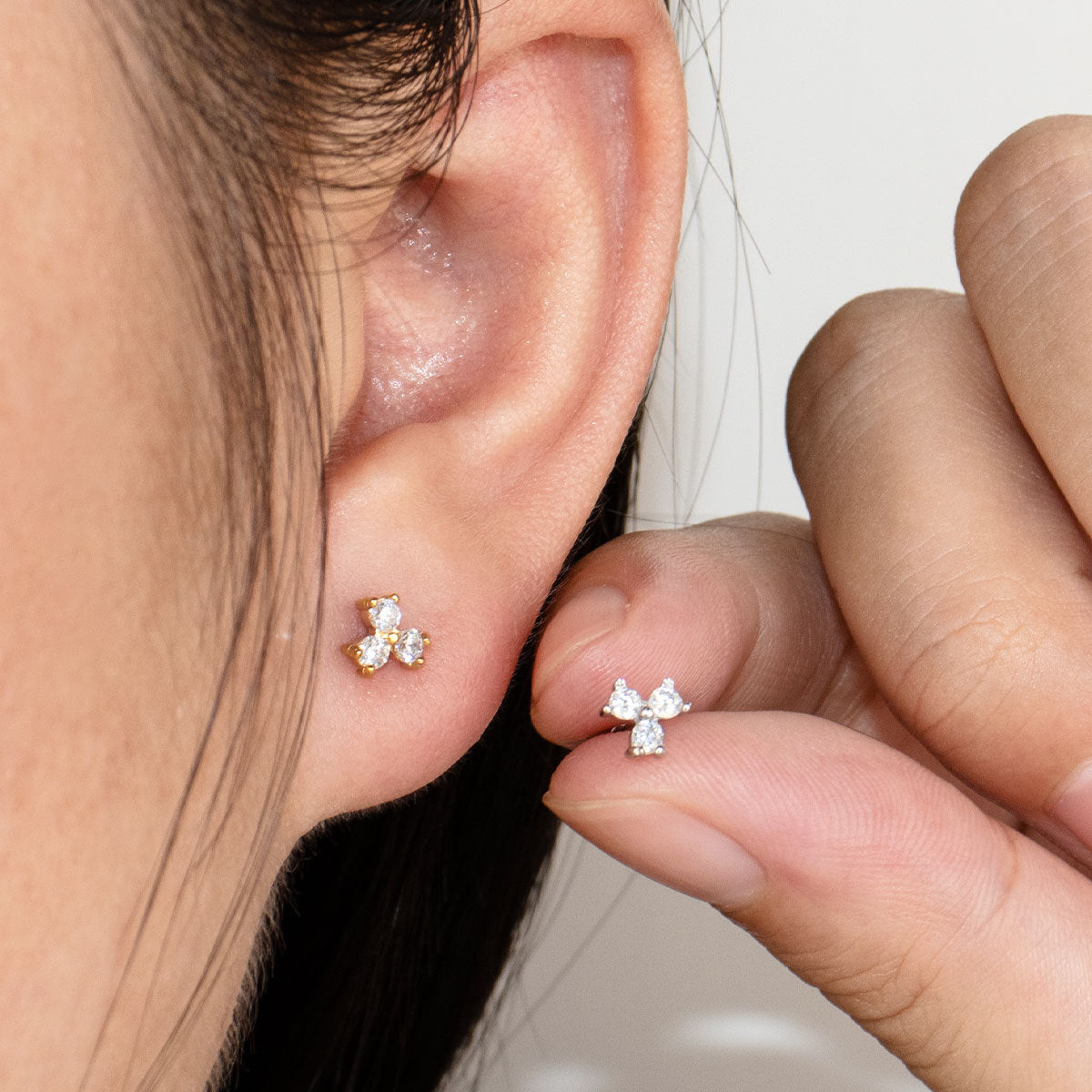 18k Gold PVD Plated Mini Stainless Steel Fashion Stud Earrings with White Zircons Fine Stud Earrings Gold Tiny Stud Earrings