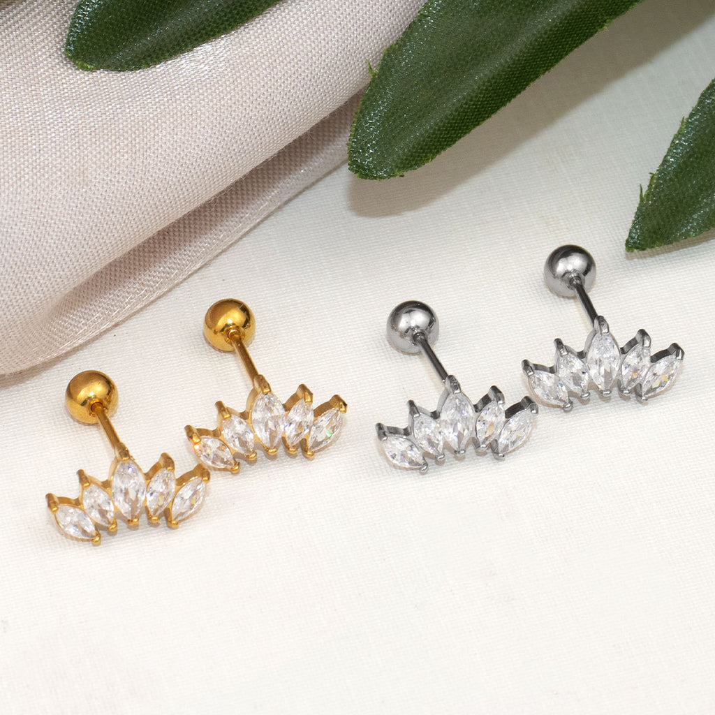 18k Gold PVD Plated Mini Stainless Steel Fashion Stud Earrings with White Zircons Fine Stud Earrings Gold Tiny Stud Earrings